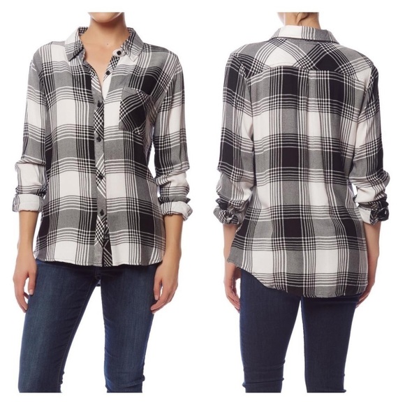 [Rails]‎ Hunter Plaid Button-Down Shirt Black and White - Picture 1 of 5